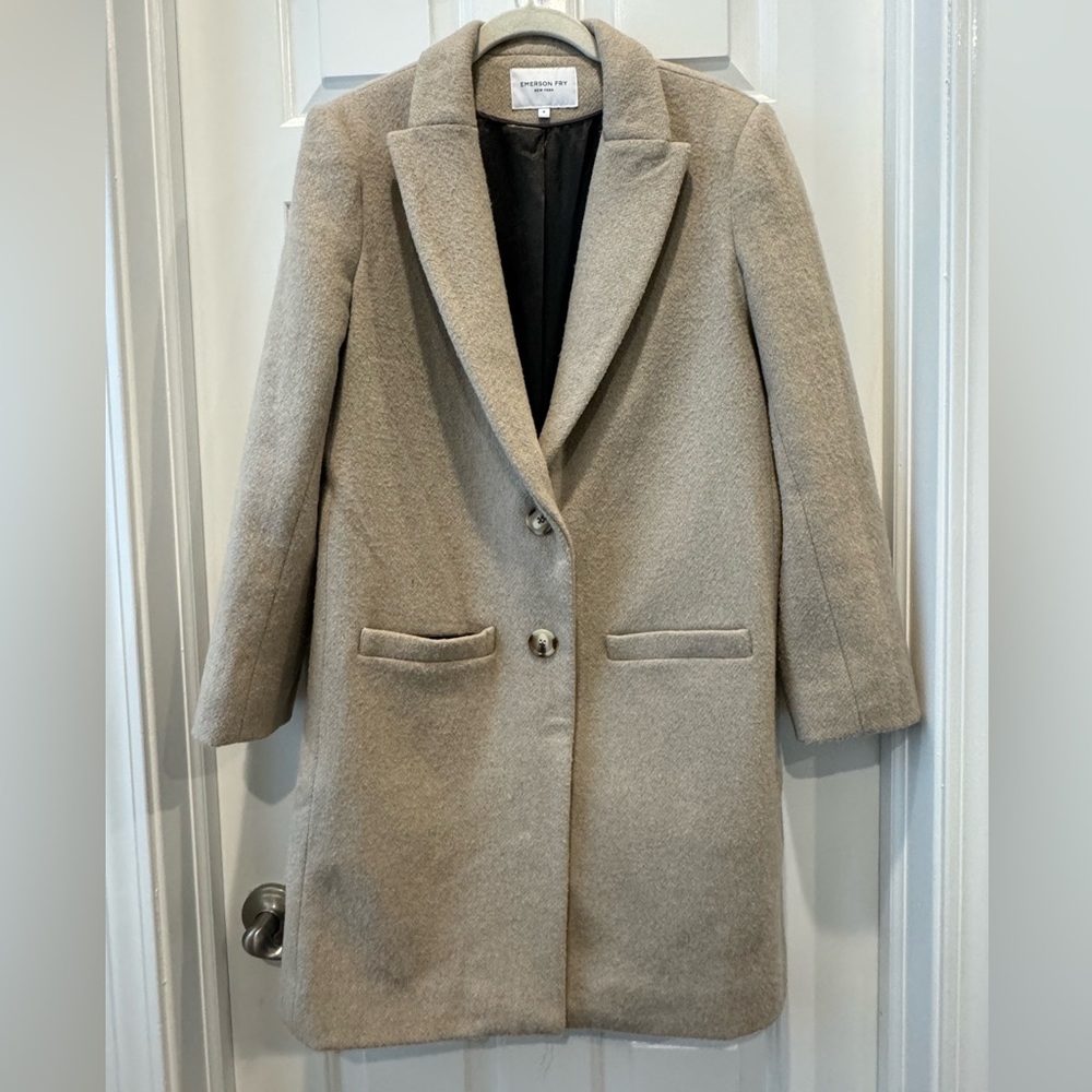 Emerson Fry Taupe Wool Blend Coat Minimalist Tailored Overcoat Neutral Beige
